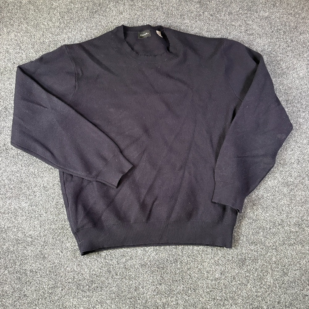 Tahari Sweater Mens Large‎ Black Viscose Tight Knit Ribbed Trim Crew Neck Winter
